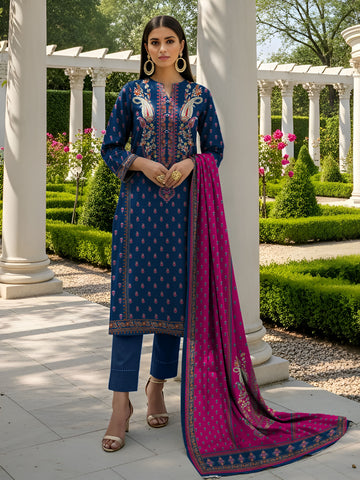 Agha Noor indigo blue Printed Lawn Suit 3pc