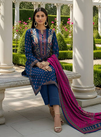 Agha Noor indigo blue Printed Lawn Suit 3pc