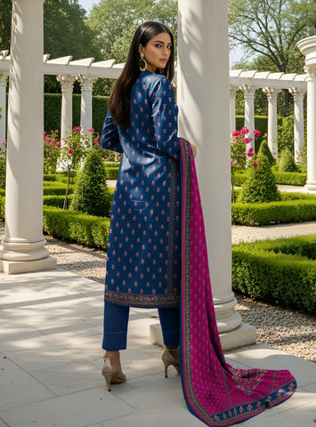 Agha Noor indigo blue Printed Lawn Suit 3pc