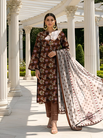 Agha Noor Floral Brown Printed Lawn Suit 3pc