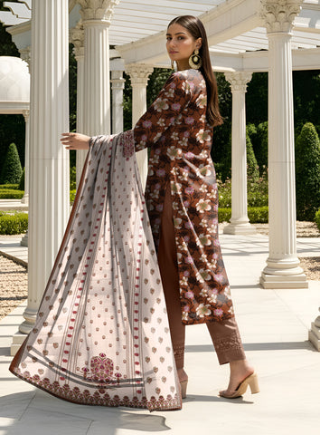 Agha Noor Floral Brown Printed Lawn Suit 3pc