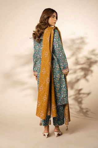 Sea-green printed 3pc khaddar