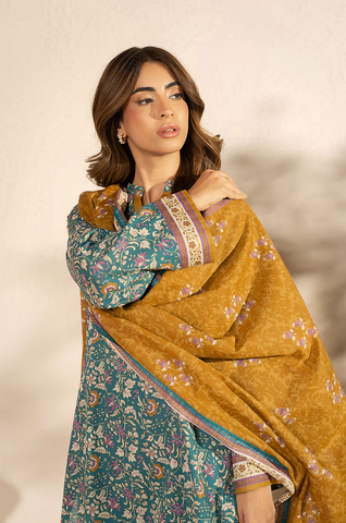 Sea-green printed 3pc khaddar
