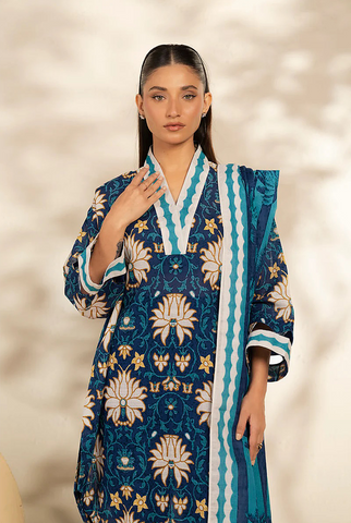 Dark blue printed 3pc khaddar