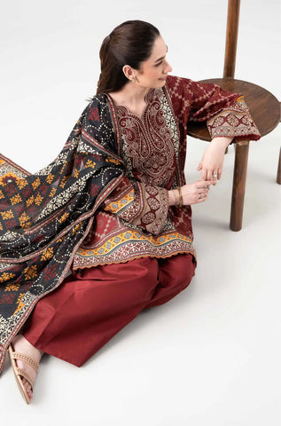 rust-maroon printed lawn 3pc