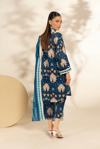 Dark blue printed 3pc khaddar