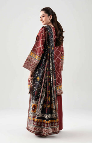 rust-maroon printed lawn 3pc