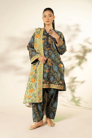 Charcoal printed 3pc khaddar