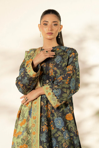Charcoal printed 3pc khaddar