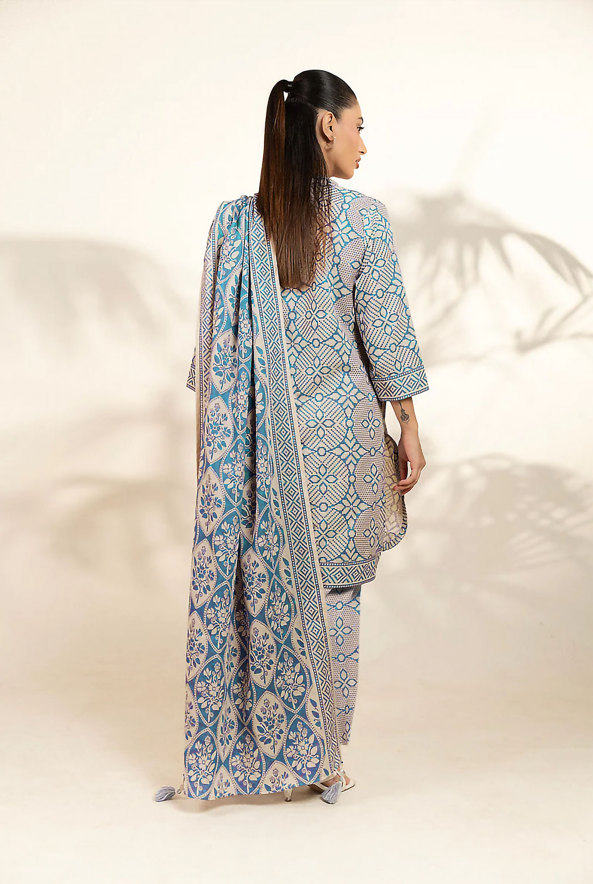 Ice blue printed 3pc khaddar