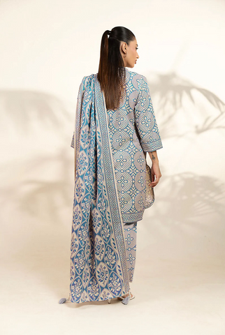 Ice blue printed 3pc khaddar