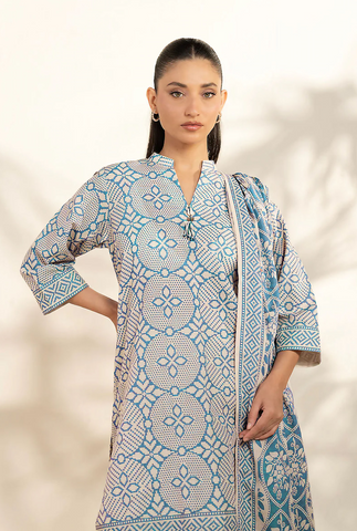 Ice blue printed 3pc khaddar