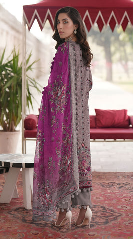Sapphire taupe-grey Printed Emb Lawn 3PC