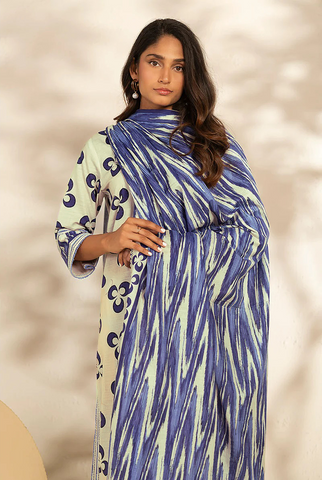 Beige printed 3pc khaddar