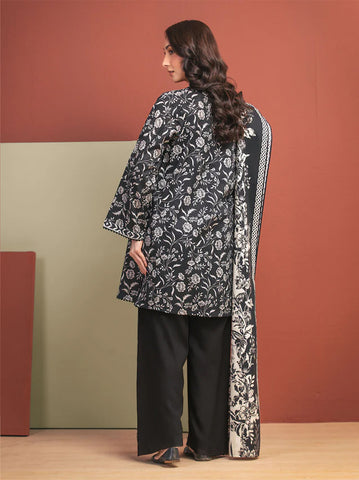 Black printed 3pc Linen
