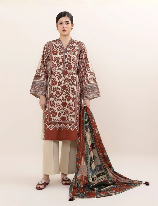 Unstitched printed 3pc Linen