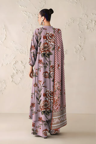 mauve printed 3pc khaddar