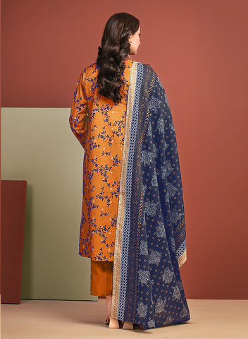 orange printed 3pc Linen
