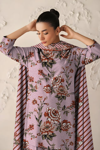 mauve printed 3pc khaddar