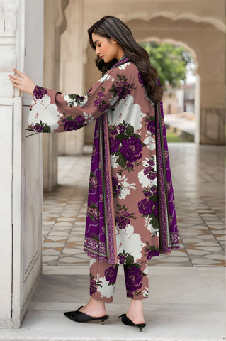 taupe brown  printed 3pc khaddar