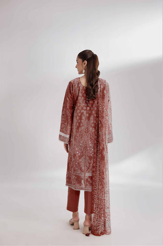 Unstitched printed 3pc vintex peach