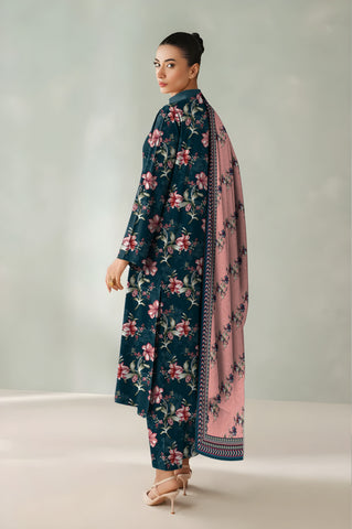 deep teal  printed 3pc khaddar