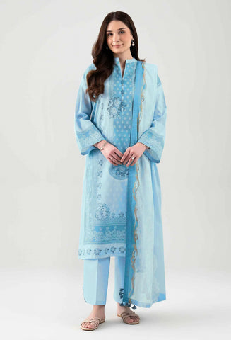 ice blue printed lawn 3pc