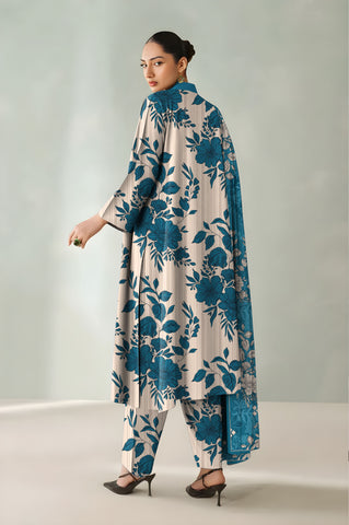 cream printed 3pc khaddar
