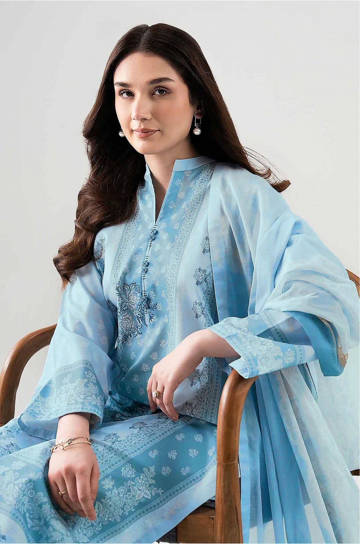 ice blue printed lawn 3pc