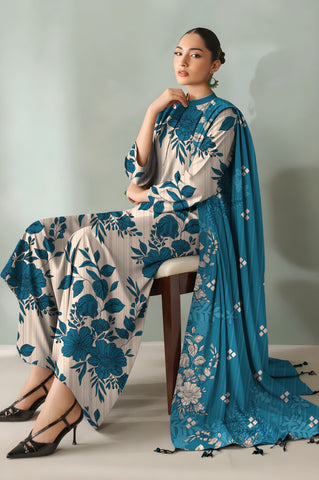 cream printed 3pc khaddar