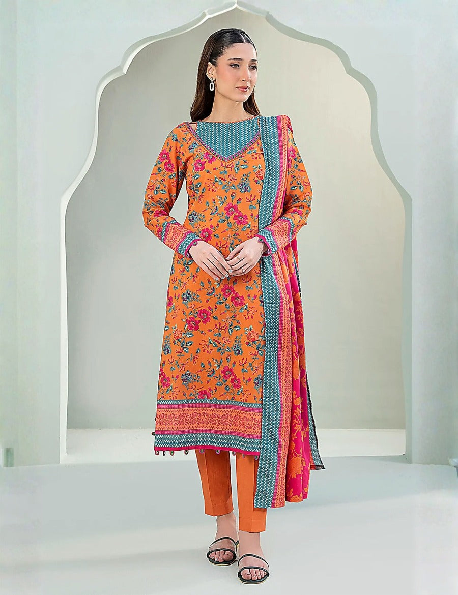 Unstitched printed 3pc Linen