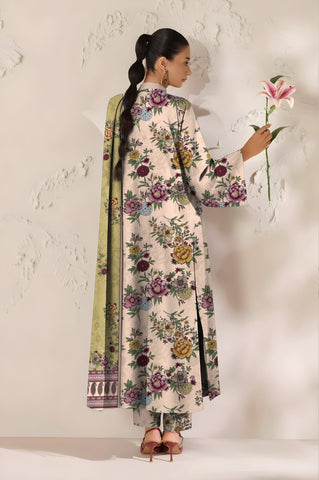Light beig printed 3pc khaddar