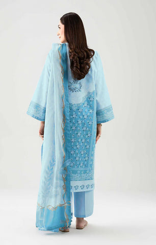 ice blue printed lawn 3pc