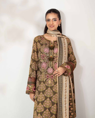 Unstitched printed 3pc khaddar