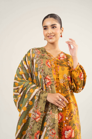 Unstitched printed 3pc khaddar