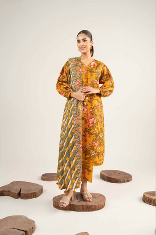 Unstitched printed 3pc khaddar