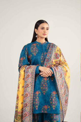 Unstitched printed 3pc khaddar