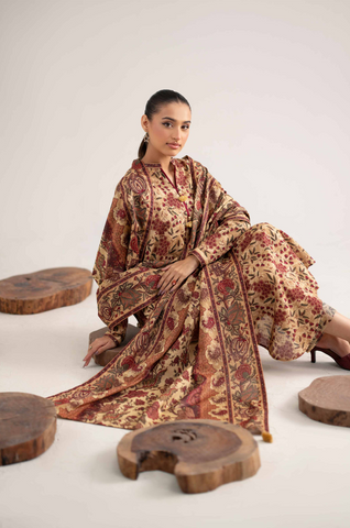 Unstitched printed 3pc khaddar