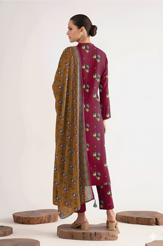 Unstitched printed 3pc khaddar