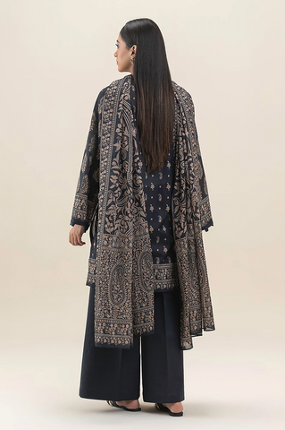 Black printed 3pc Linen
