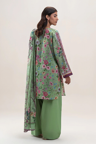 pistachio green  printed 3pc Linen