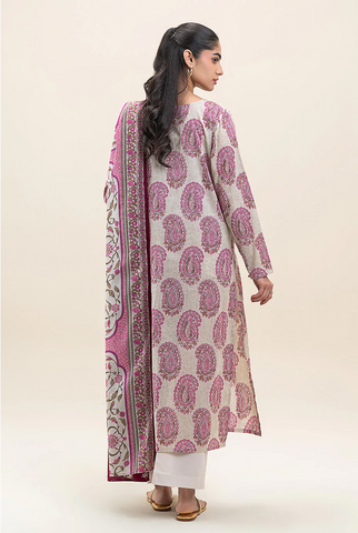 Beige  printed 3pc Linen