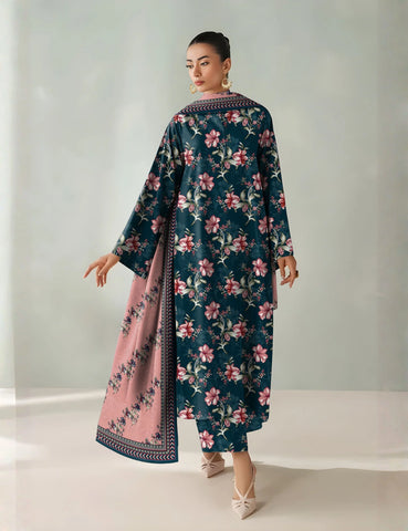 deep teal  printed 3pc khaddar