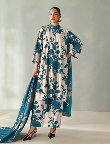 cream printed 3pc khaddar