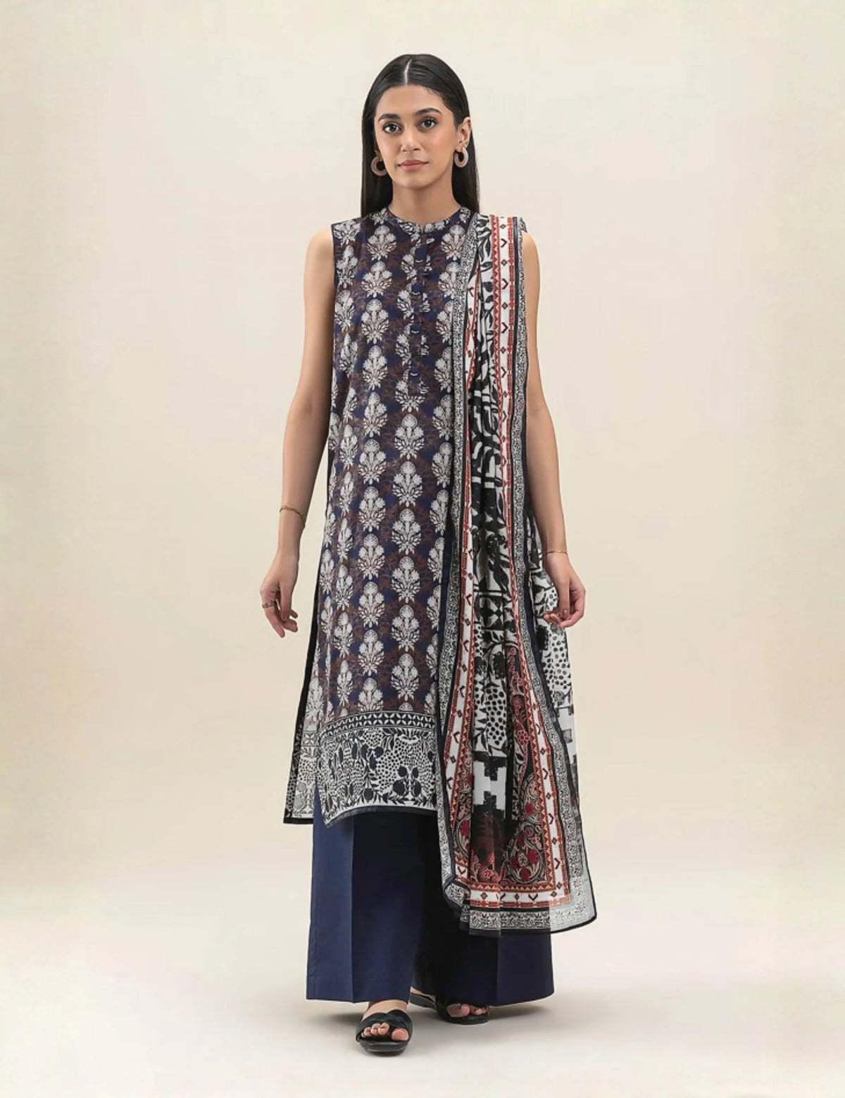 Indigo navy printed 3pc Linen