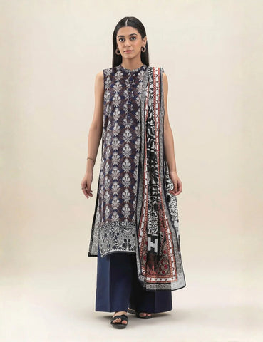 Indigo navy printed 3pc Linen