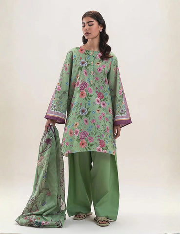 pistachio green  printed 3pc Linen