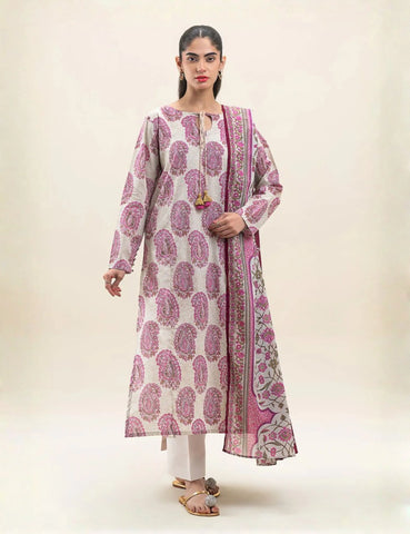 Beige  printed 3pc Linen
