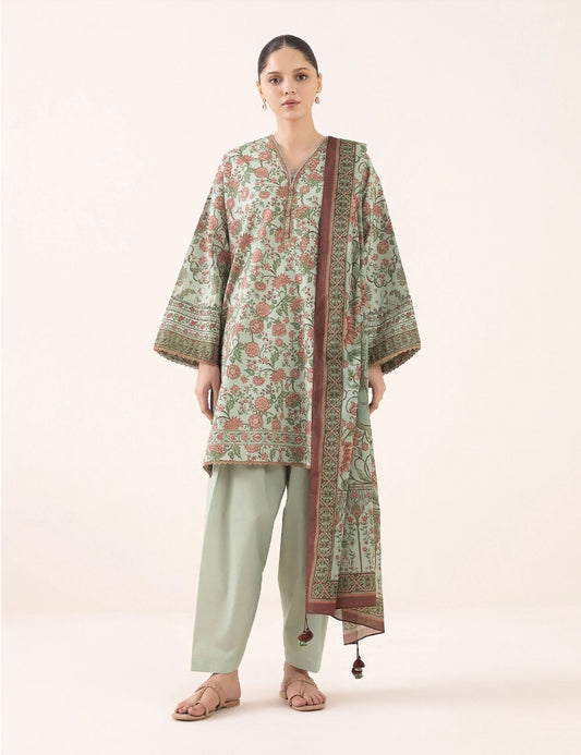 Unstitched printed 3pc Linen
