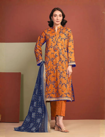 orange printed 3pc Linen